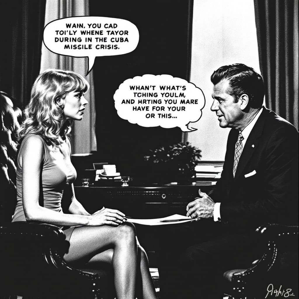 AI generated: Taylor Swift talking to Nixon during the Cuban Missile crisis.