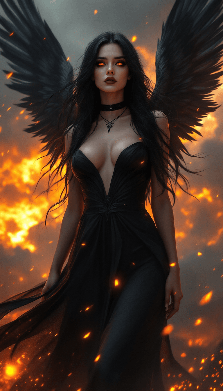 AI generated: Ultra-high resolution, Hyper-detailed dark fantasy artwork, A stunning dark angel with long flowing ...