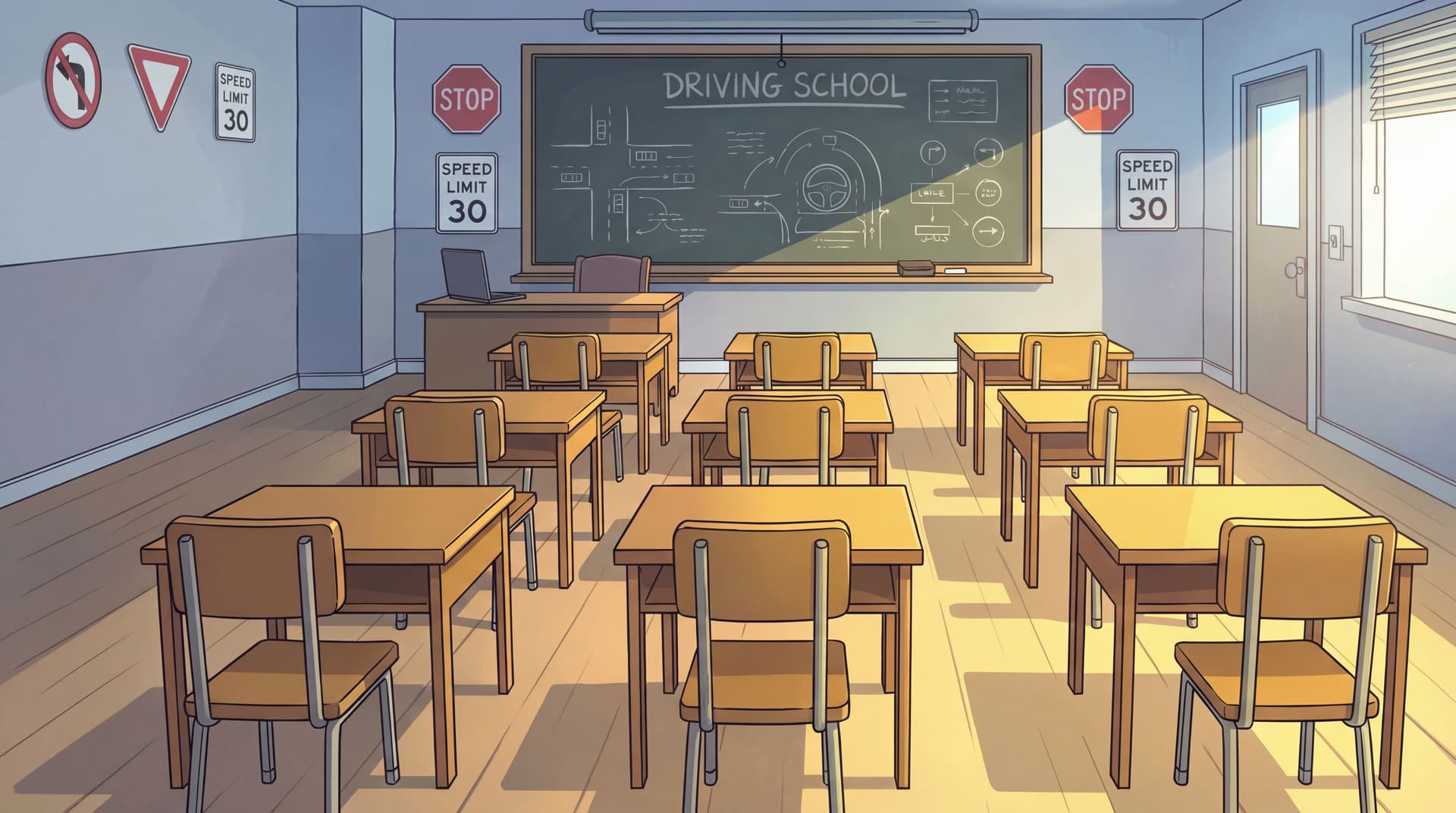 AI generated: fix lighting make it day light and remove the driving wheel area on the left side.