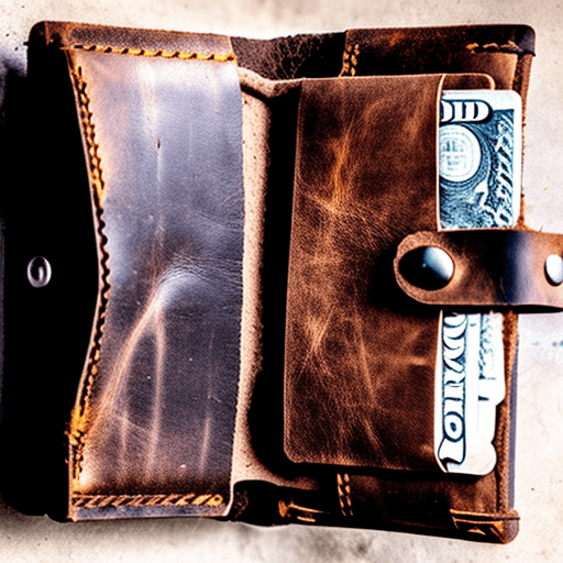 AI generated: An empty abandoned leather wallet, held open by an old hand, to show no cash or credit cards inside....
