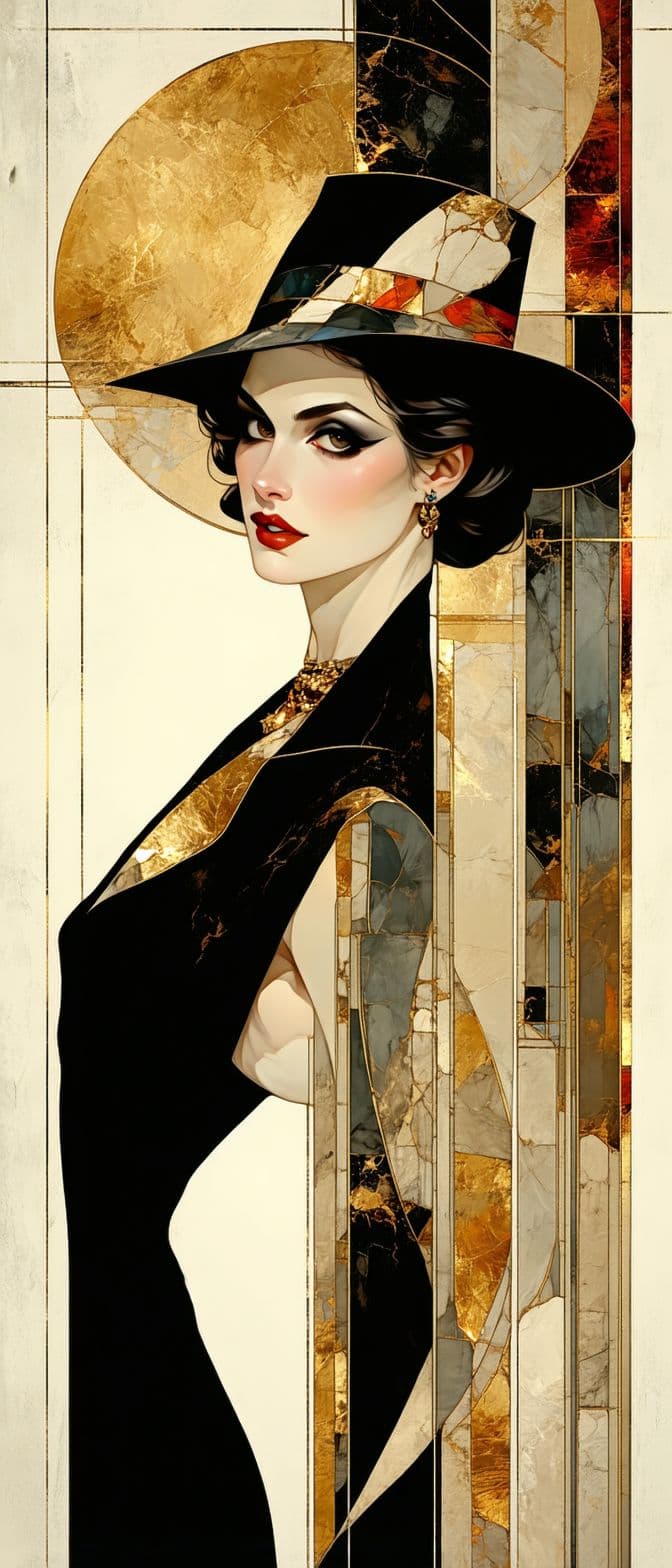 AI generated: Art Deco, 1920s style, roaring twenties era,  richly detailed portrait inspired by the techniques of...