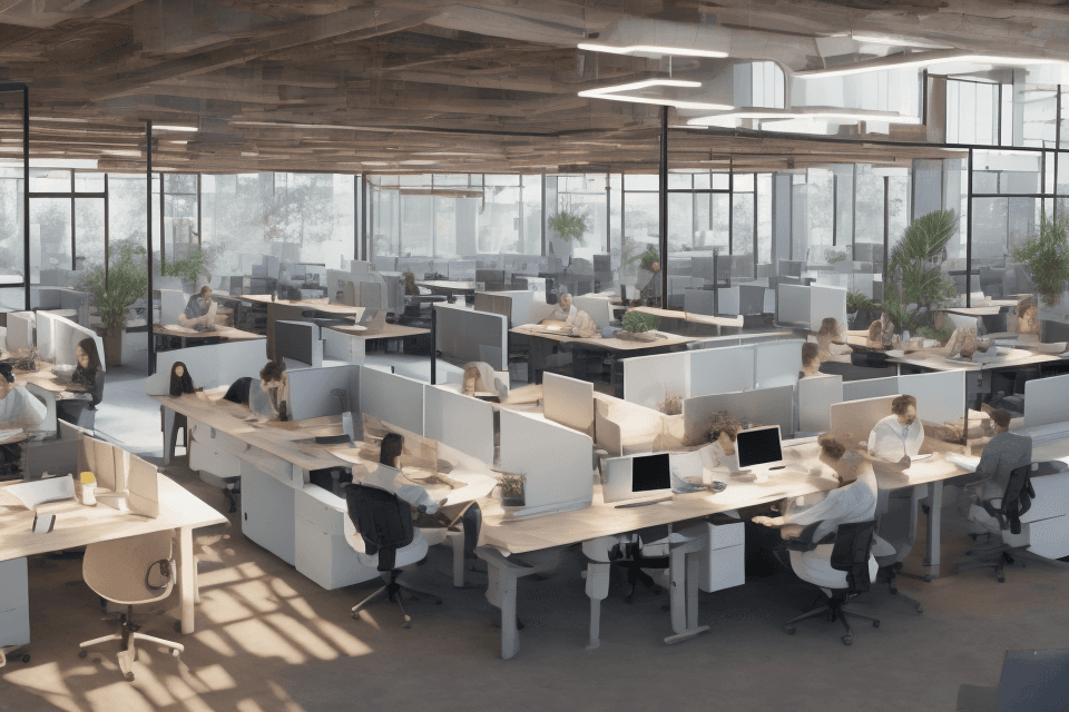 AI generated: photo of a ultra realistic co-working space , some digital nomads are seated on different dedicated ...