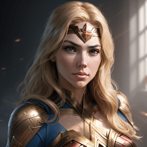 AI generated: Portrait of Wonder Woman, blonde hair, beautiful, detailed, comic style, chris achilléos art , head ...