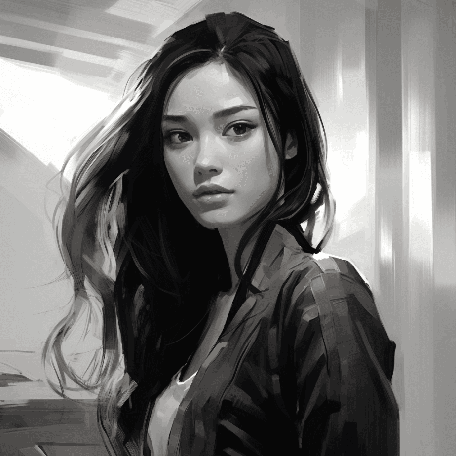 AI generated: the black and white drawing of a girl, in the style of raphael lacoste, bold, manga-inspired charact...
