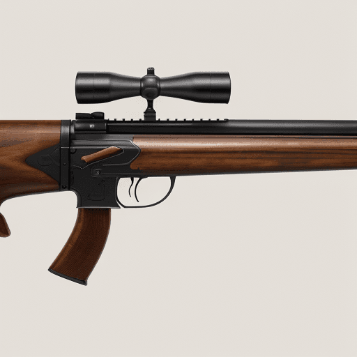 AI generated: a refined rifle, without small delays, with the barrel that ends in the shape of a horn pavilion