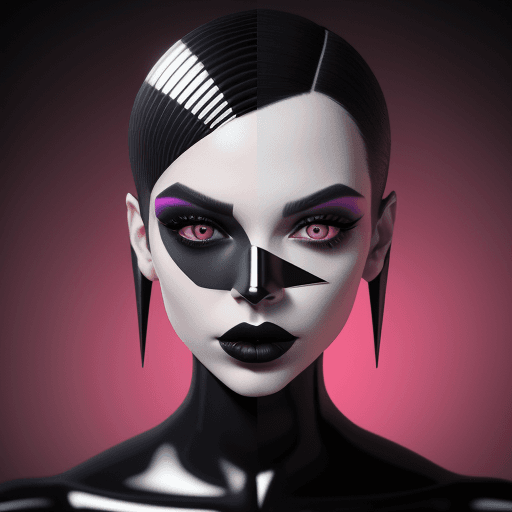 AI generated: A striking and avant-garde 3D render of a split face design, with one side showcasing glossy pink li...
