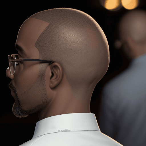 AI generated: High resolution photography close up of view back of a medium build African American man's head wear...