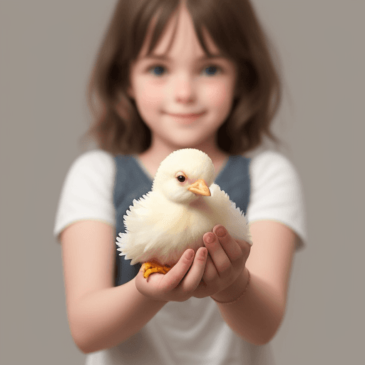 AI generated: Girl holding the cutest chick in the world