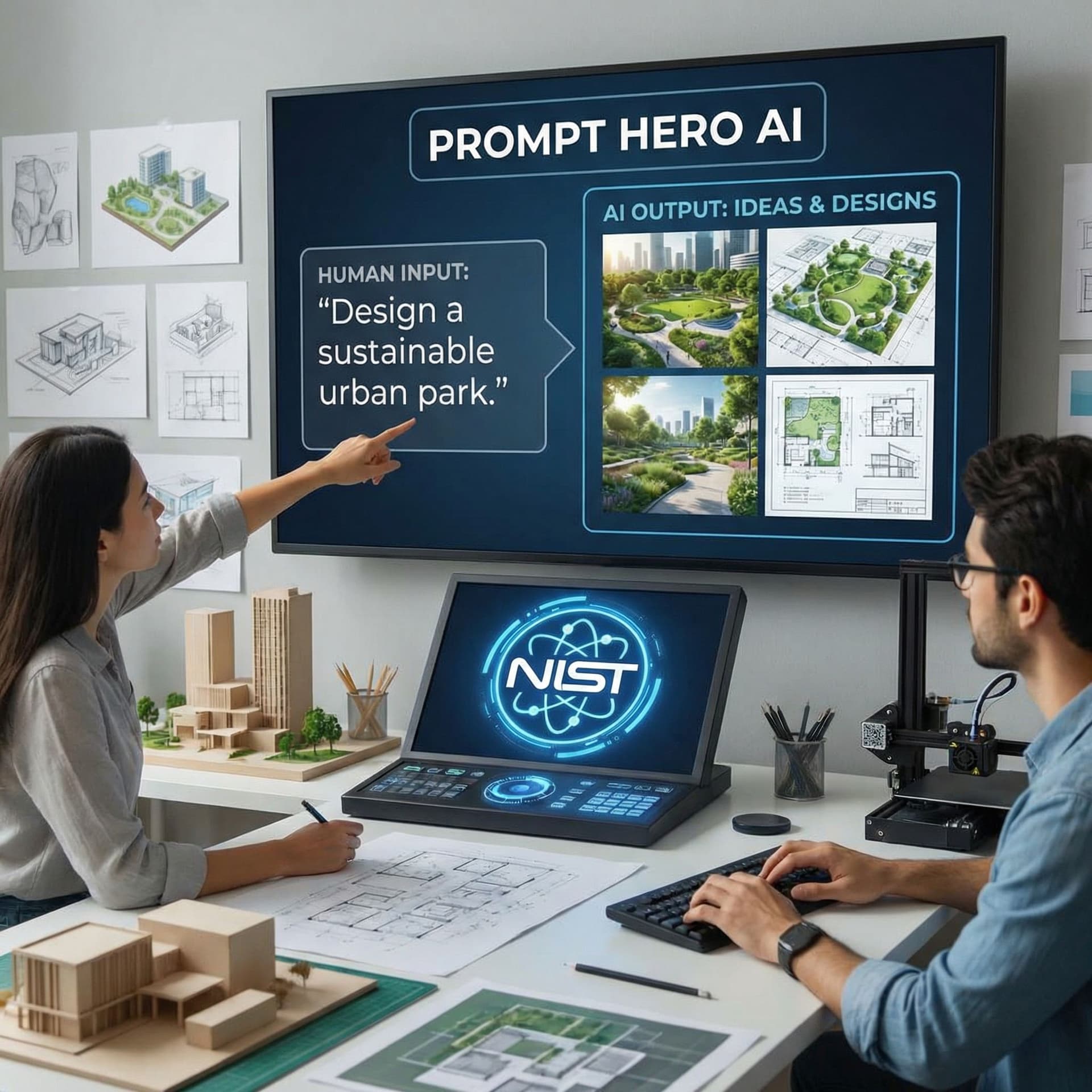 AI generated: Prompt Hero AI helps humans talk to AI using words to create images, ideas, and designs that are use...