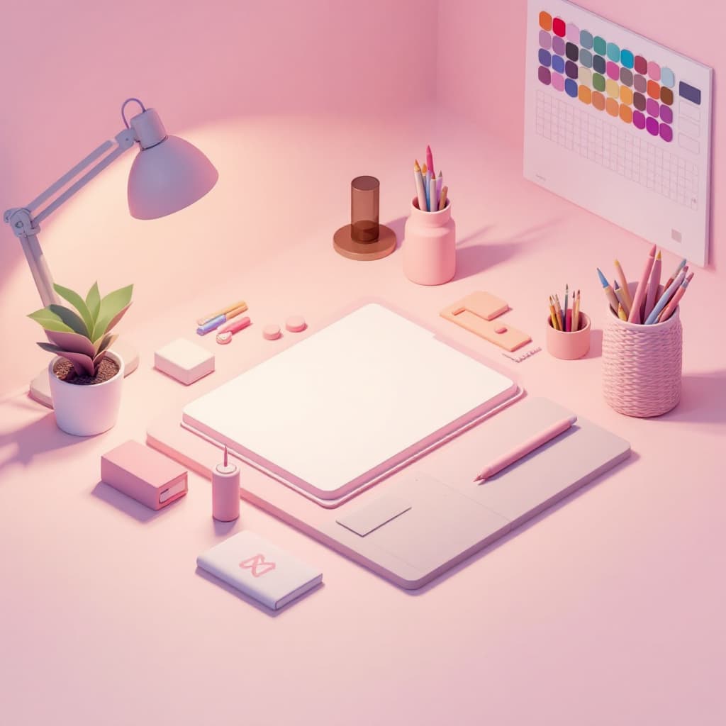 AI generated: Designer Workspace
Drawing Tablet, Sketchbook
Pastel tones, night light
3D minimal pastel clay rende...