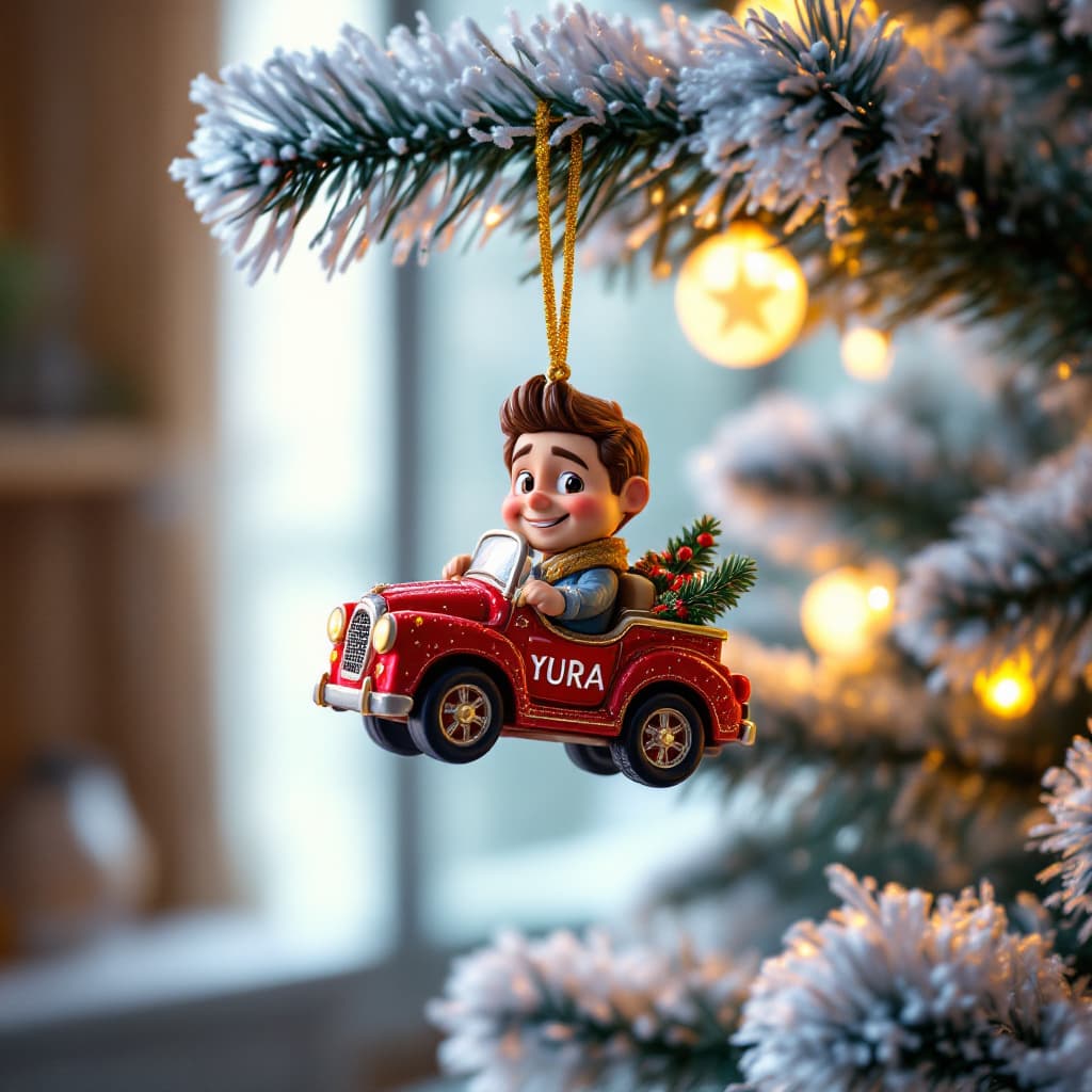 AI generated: Medium shot. Christmas tree in the room. Disney-style Christmas decoration, Pixar hangs on the branc...