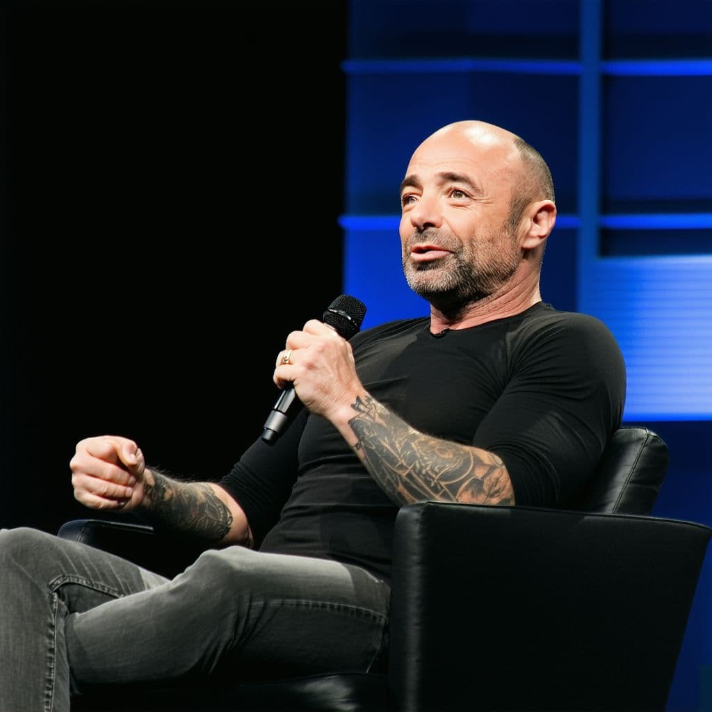 AI generated: Joe Rogan on a set with helen keller, miserable
