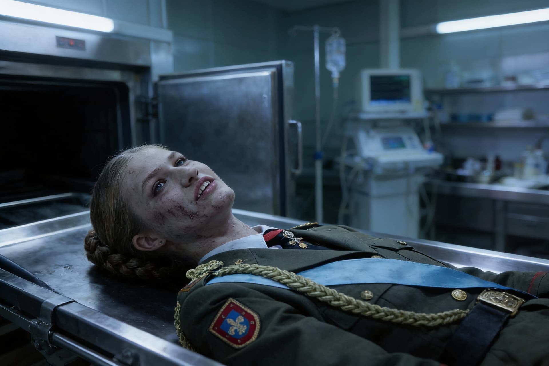 AI generated: dead girl lying in morgue, death stare. view