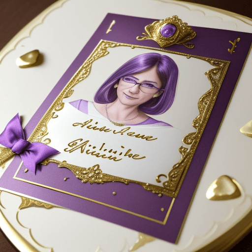 AI generated: Make me a birthday card with the name MARLENI for about 50 years, it has to be purple with gold, als...