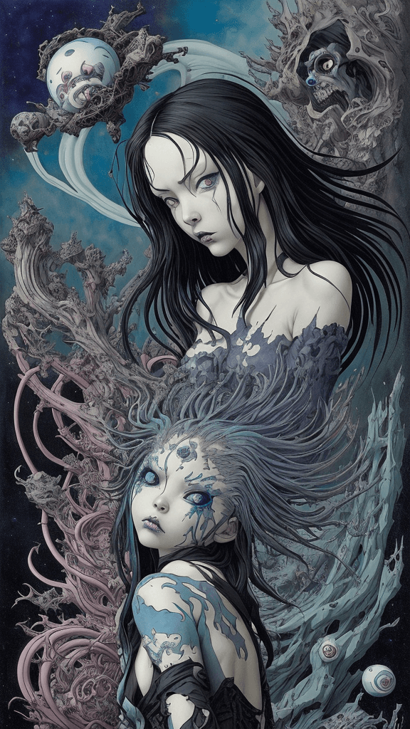 AI generated: layered cartoon by sagisawa fumika and by Gerald Brom, complex horizon , complex nvinkpunk but extre...