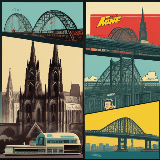 AI generated: a canvas painting depicting the skyline of cologne, in the style of pop art-inspired collages, stenc...