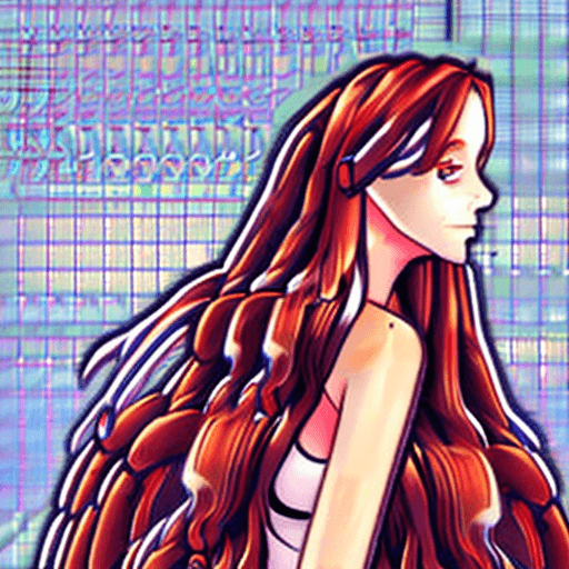 AI generated: stunning digital illustration, 20yo male showing her back to camera, soft features, posing, long red...