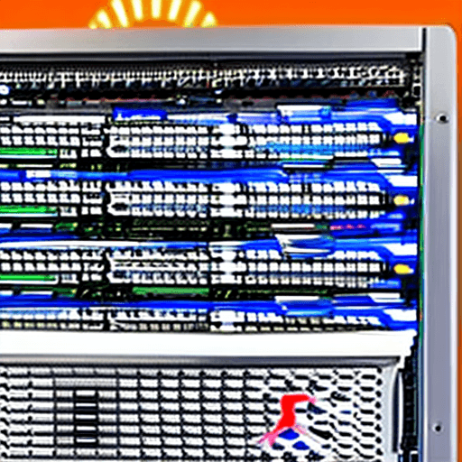 AI generated: enterprise server, A sleek, modern server rack with Google's logo subtly incorporated,A small screen...