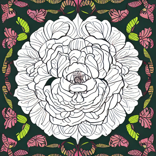 AI generated: hand drawn Peony. Vector illustration, clip art, coloring book style, bright --v 4, with 05 butterfl...