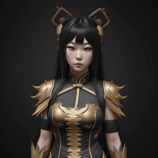 AI generated: woman in predator art cosplay, ultra-detailed, in the style of unreal engine 5, ming dynasty, dark g...