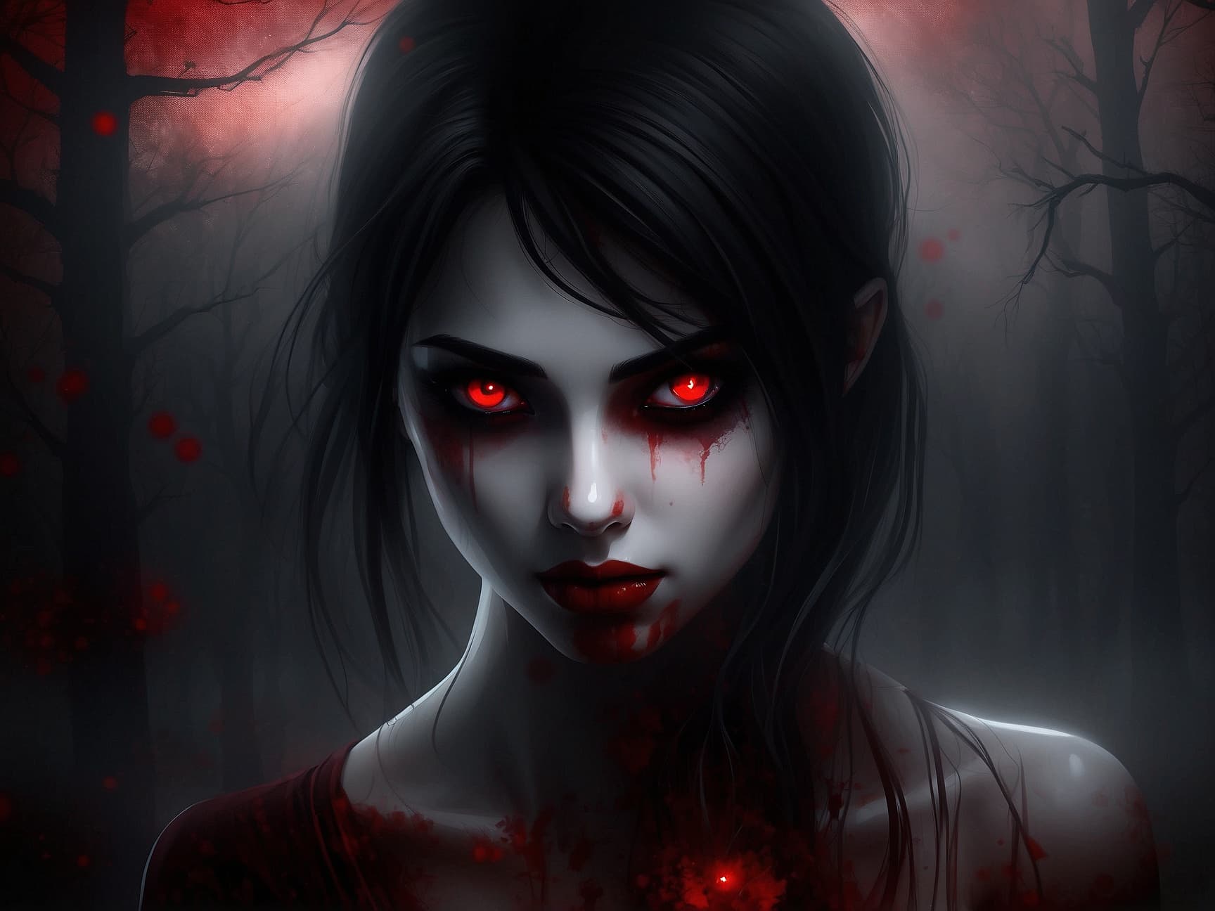 AI generated: Dark fantasy Art, Vampire on manhunt, Bloodthirst, full body of a beautiful Girl 18 yo, Batle Pose, ...
