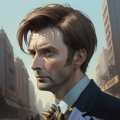 AI generated: greg manchess portrait painting of david tennant the 1 0 th doctor as overwatch character, medium sh...