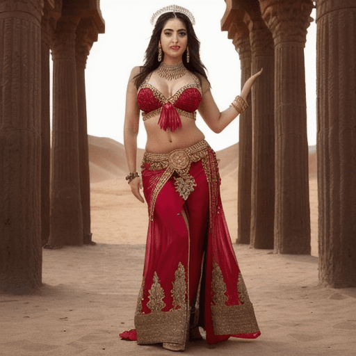 AI generated: The image depicts a gorgeous with woman with Size 38 DD’s with a taut chiseled stomach in an intrica...