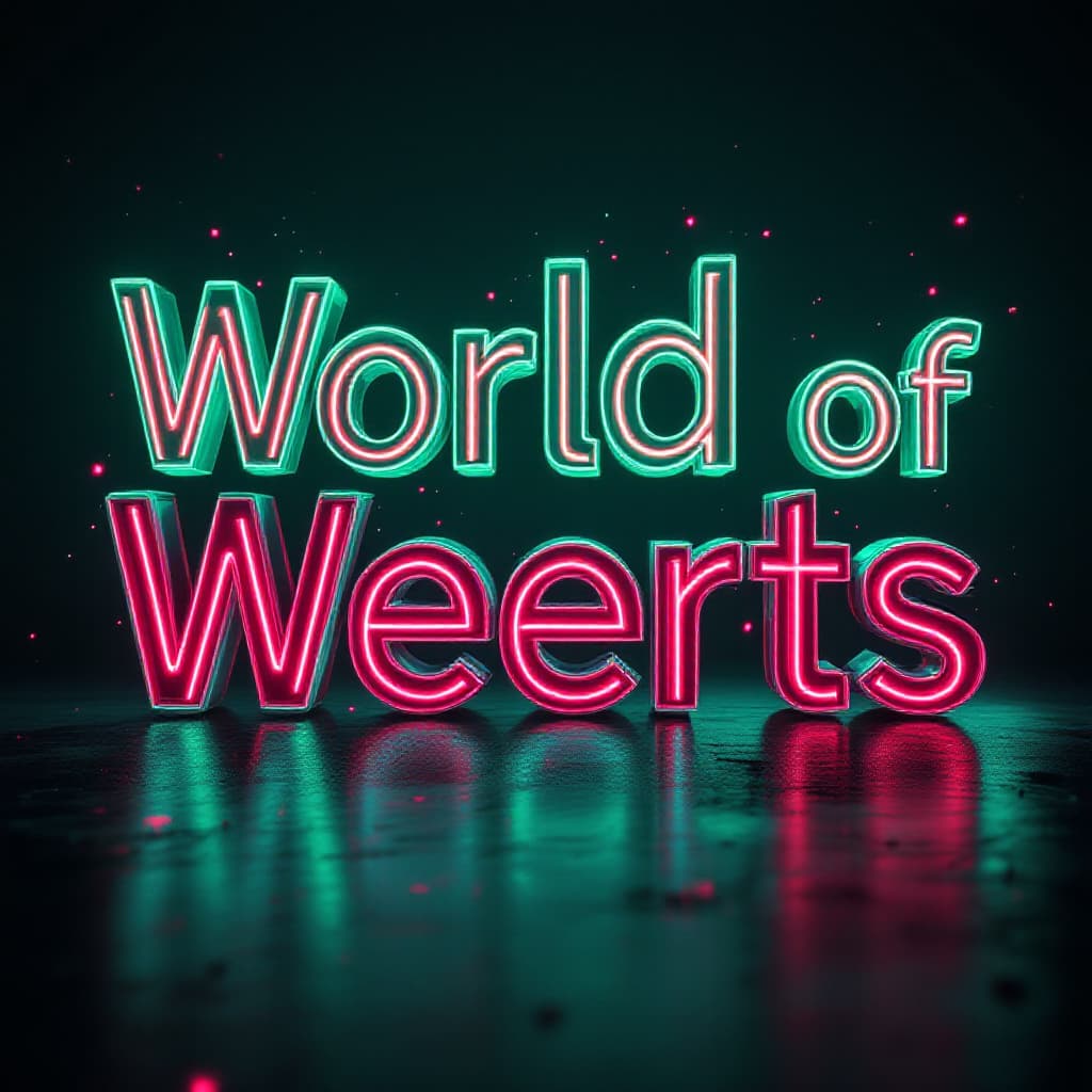 AI generated: A 3D digital art rendering of the word 'World of Weerts' in Italic bold format, in a neon, futuristi...