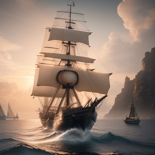 AI generated: Photo of a ultra realistic sailing ship, dramatic light, pale sunrise, cinematic lighting, battered,...
