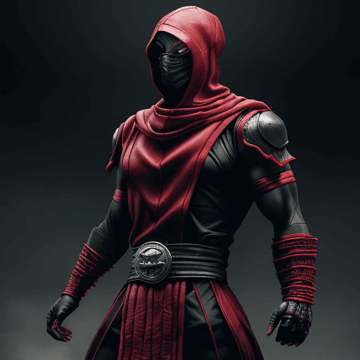 AI generated: Mortal Kombat character Ermac,Fighter Stand Pose ,fullbody Wearing a Red and black tunic made from c...