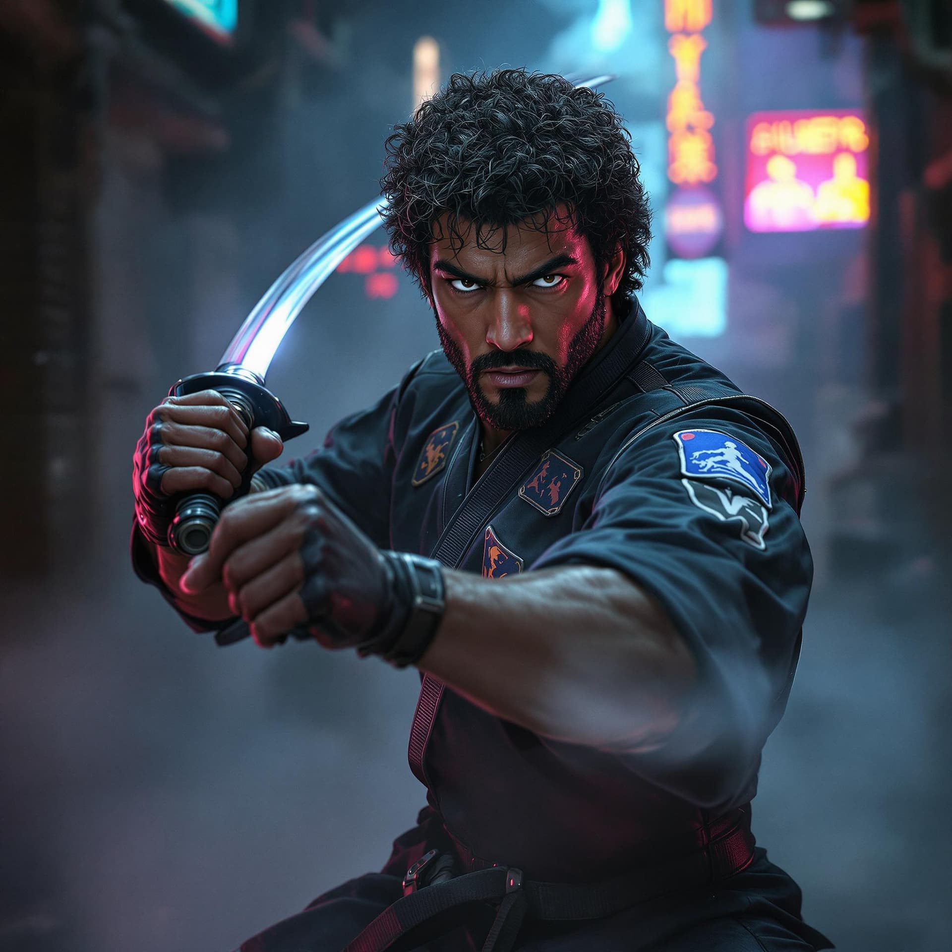 AI generated: A hyperrealistic 1980s-style cinematic scene featuring Steve James as Curtis Jackson from American F...