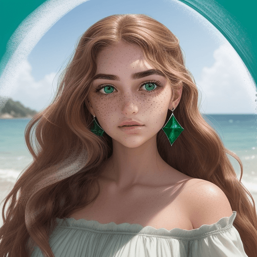 AI generated: In her mid-20s, she possesses a cascade of chestnut waves that tumble down to her shoulders, framing...