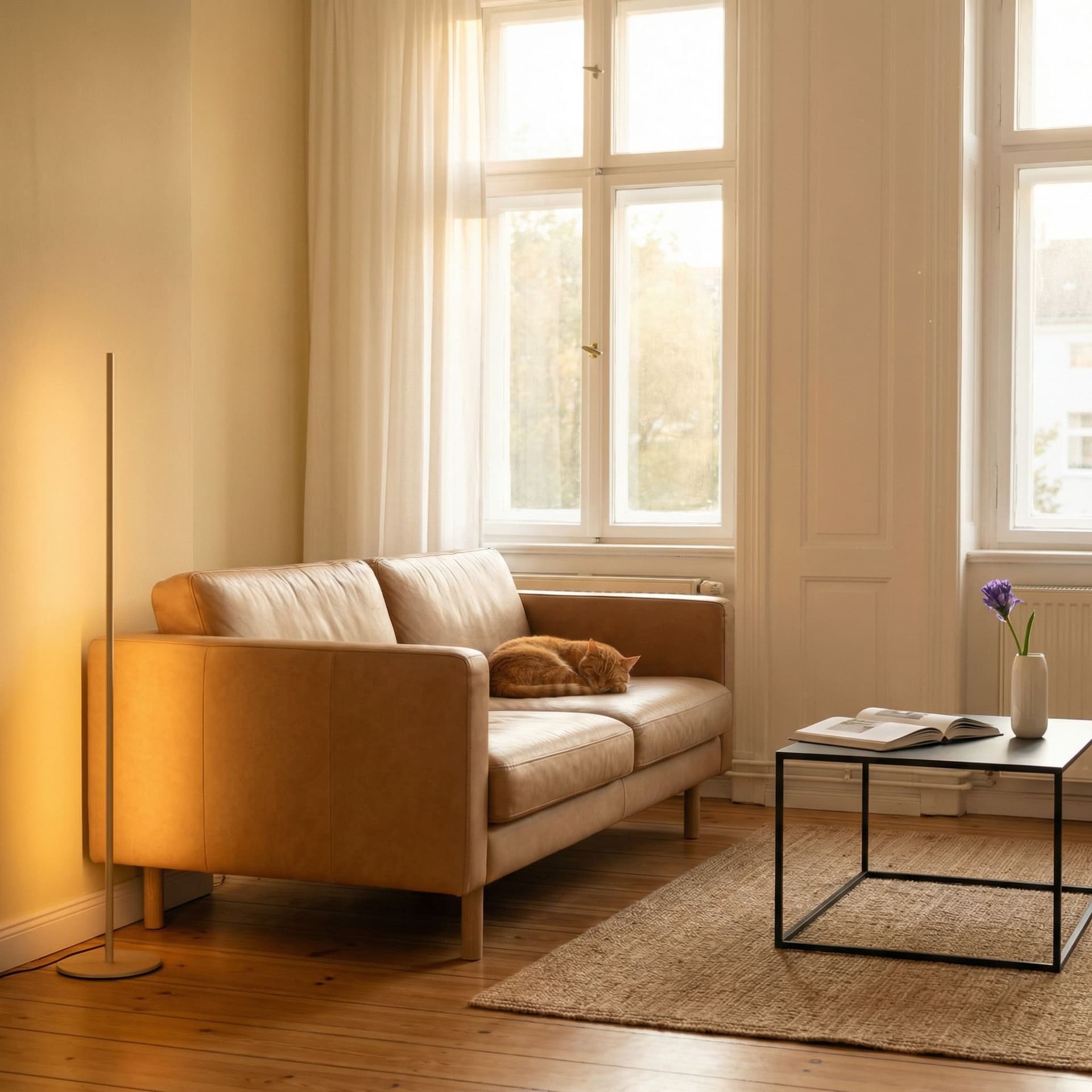 AI generated: photography,apartment living room,minimalistic,full-frame DSLR camera,color of the space is limited ...