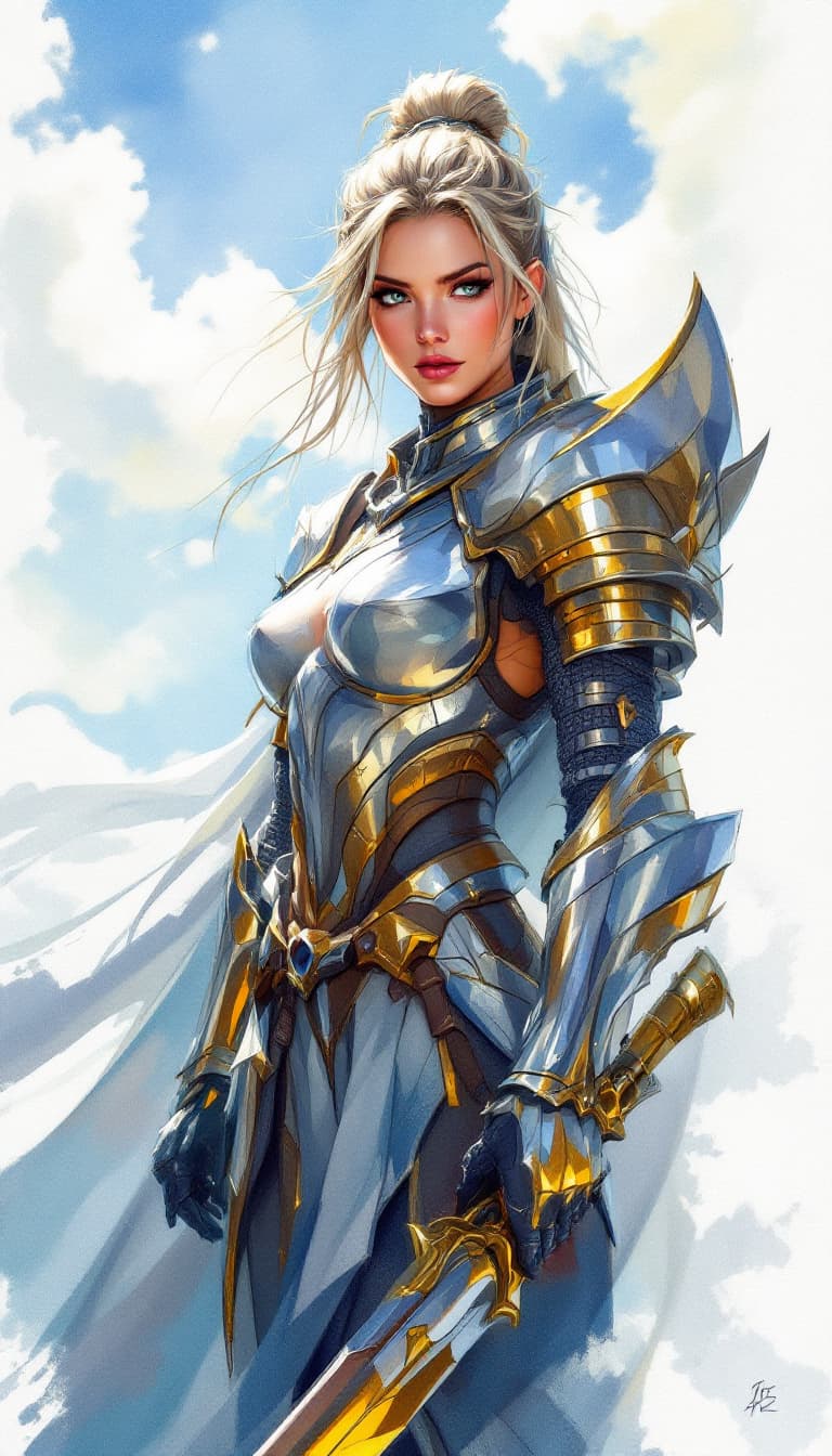 AI generated: Disney-style digital illustration of a Rule 63, full-body female knight, with esthetically displayed...