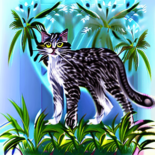 AI generated: realistic cute cat, Blue, soft hairs, in jungle,  full body