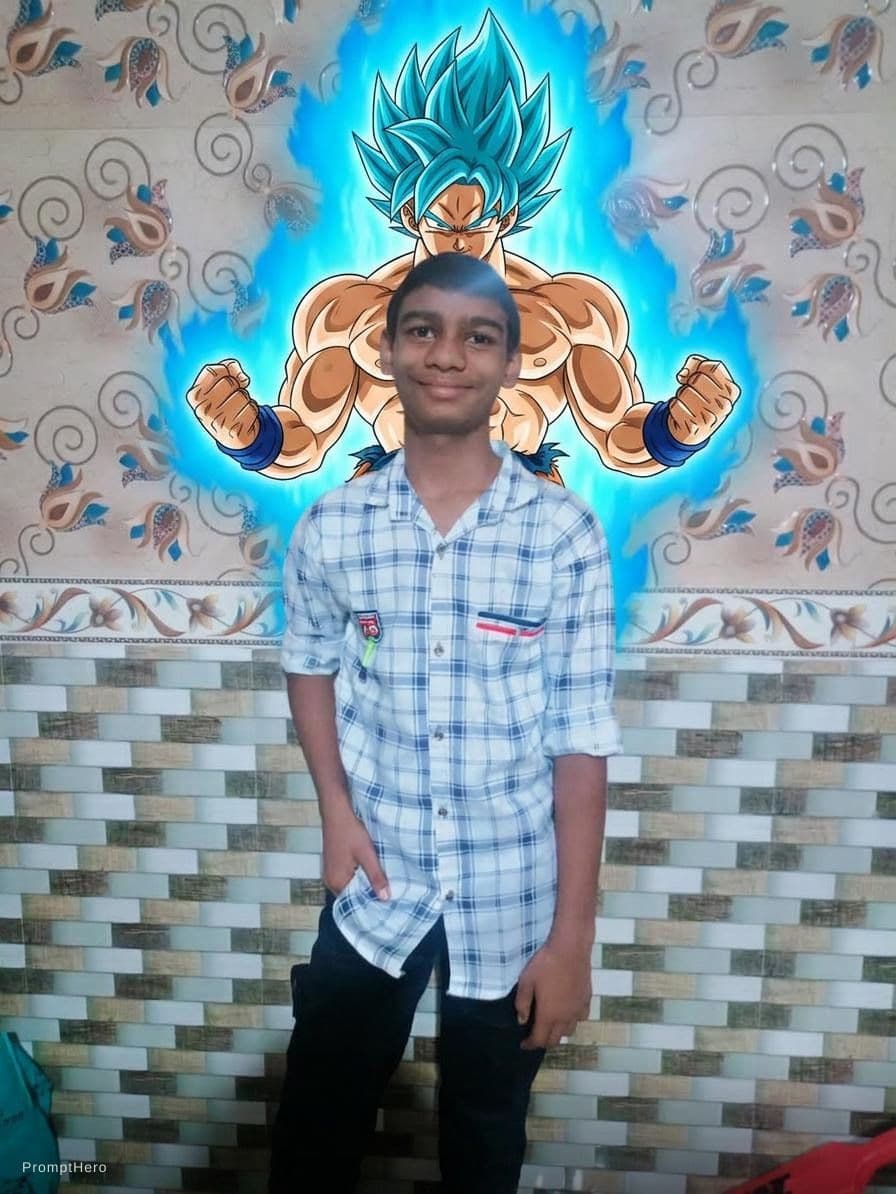 AI generated: Goku behind a boy 