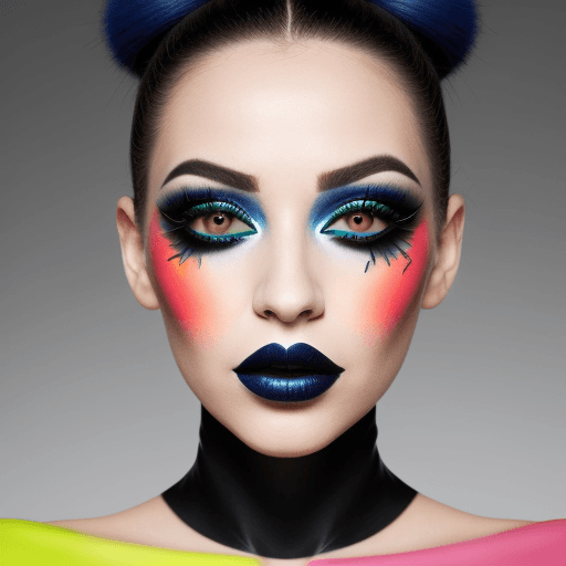AI generated: Bold and bright makeup looks, with vibrant eyeshadow, bold lips, and creative designs; Female portra...