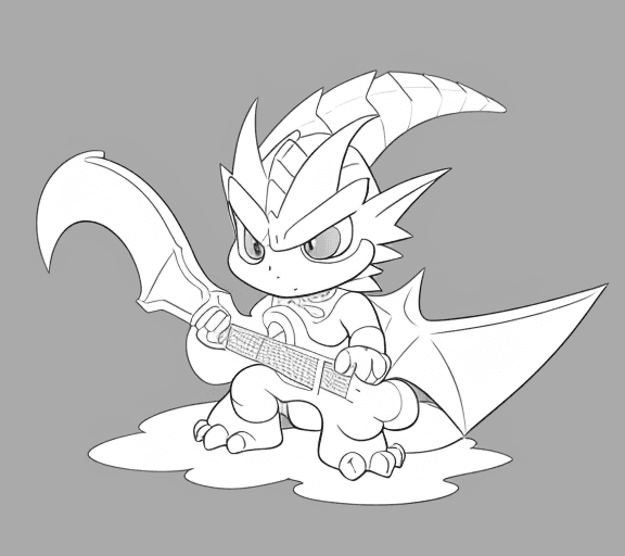 AI generated: cartoon baby axe 
dragon with  only the lines so i can paint it and fit the canvas with white backgr...