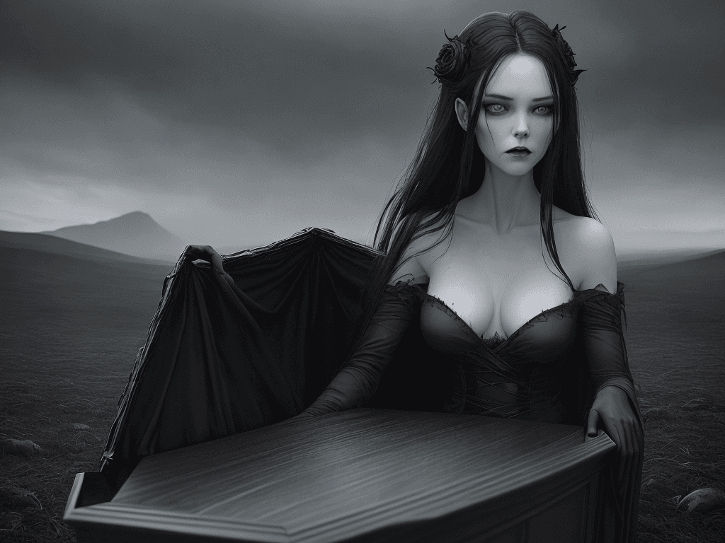 AI generated: An eerie scene, set against a wide, panoramic backdrop of dark and foreboding landscape. At the cent...