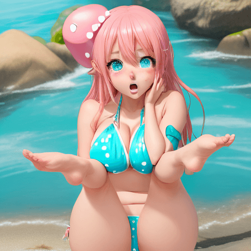 AI generated: GIRL, big cheast, Open mouth, watery eyes, blushed, anime style slyme, bare, One leg sits to the lef...