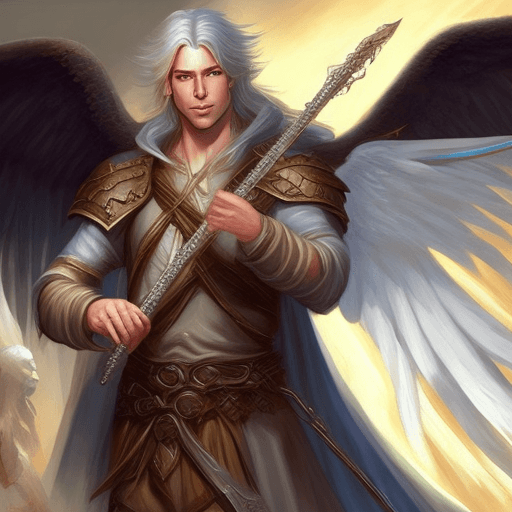 AI generated: dnd character portrait of a male aasimar bard with angel ancestry, fantasy concept art, dnd characte...