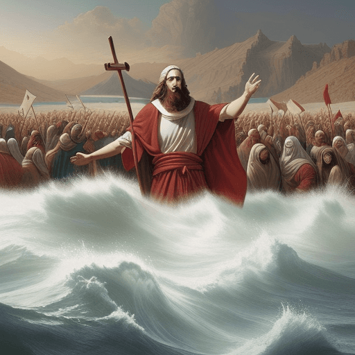 AI generated: Moses Parting the Red Sea, Digital Print, Exodus Old Testament, Sketches, Crossing the Red Sea, Jesu...