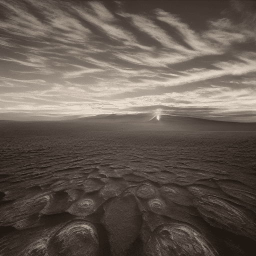 AI generated: a sun-scorched desert landscape,
retro-futuristic,
towering red rock formations, 
endless stretches ...