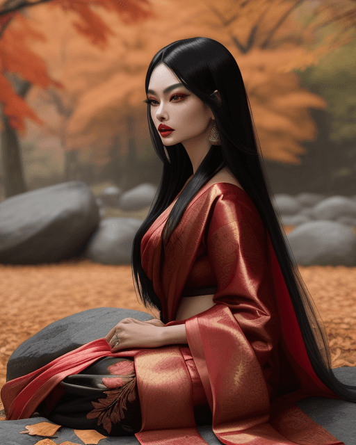 AI generated: fashion editorial style beautiful Asian woman, long black hair, dark eyes, full lips, light makeup, ...