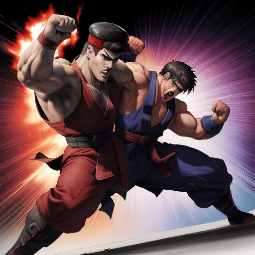 AI generated: picture of Epic battle between M. Bison and Ryu and Ken