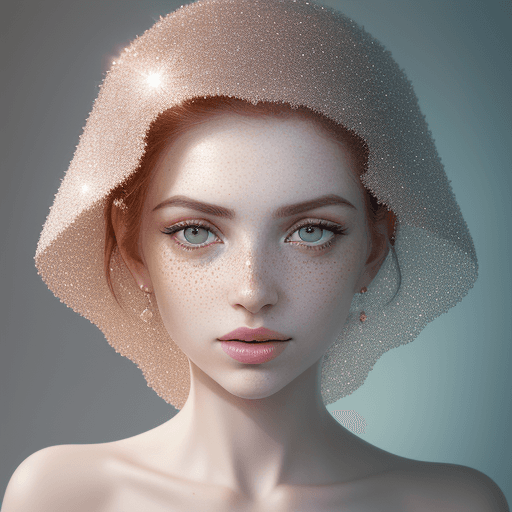 AI generated: Hypea woman with freckled skin is photographing her face, in the style of dmitry kustanovich, delica...