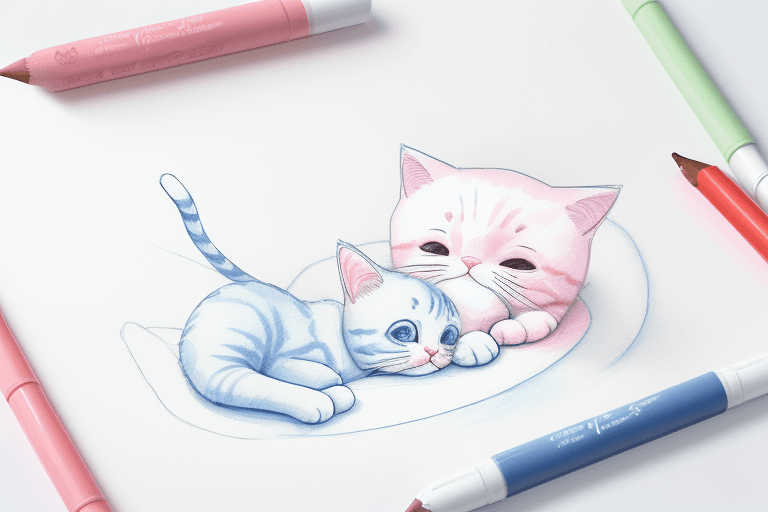 AI generated: Drawing on Christmas writing paper, cute Christmas, for coloring, kitten, cute, baby, Christmas, cut...
