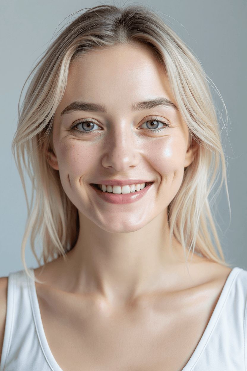 AI generated: Das gleiche Gesicht nur mit einem lächeln