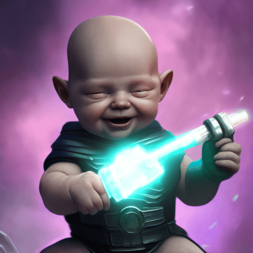 AI generated: baby dressed as Thanos is holding a hammer, concept art by Jerry Eisenberg, , marvel comics, #vfxfri...
