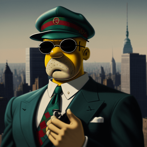 AI generated: Home Dressed in a Gucci suit, looking like a gangster, 1930's style, Mafia gangster Homer Simpsons, ...